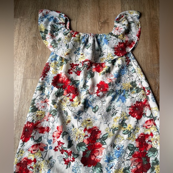 Abercrombie Fitch Floral Off Shoulder Ruffle Sleeve Mini Dress Sz S Boho Cottage - Picture 2 of 4